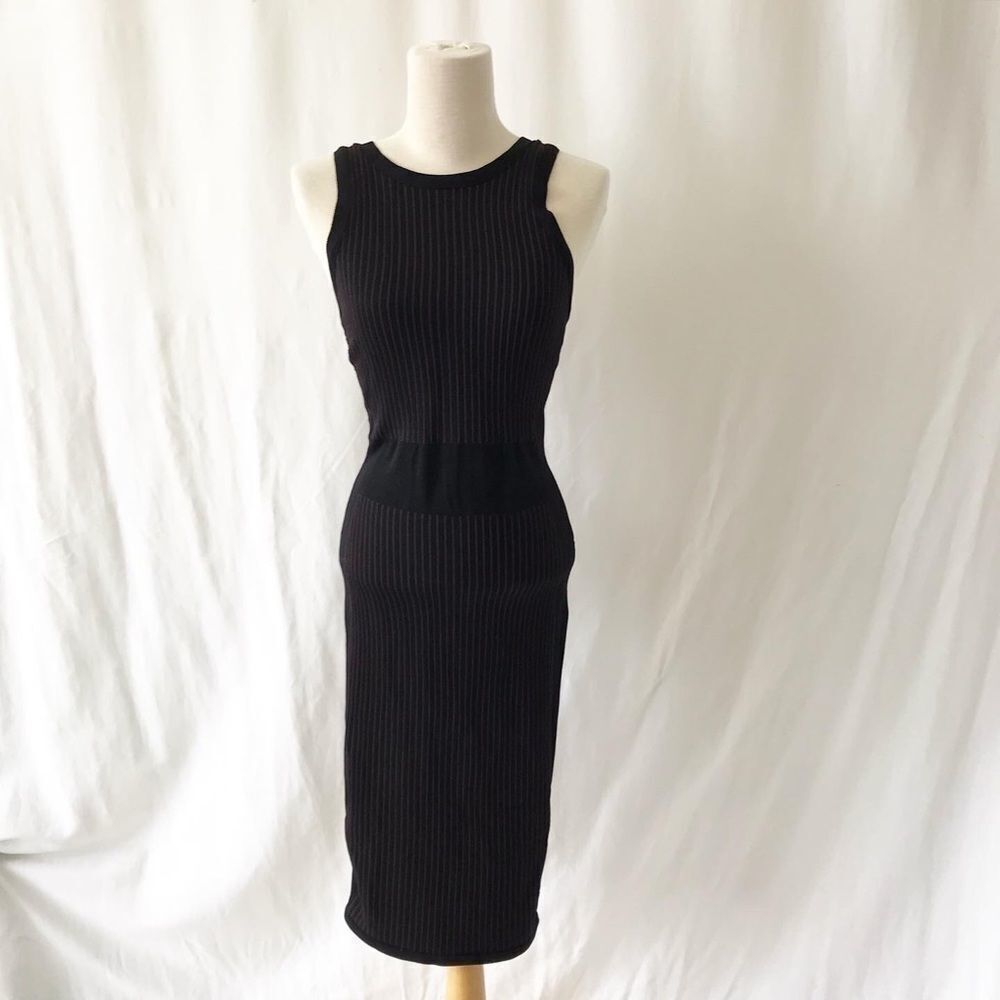 John + Jenn Black Ribbed Bodycon Midi Dress Sleeveless Fitted Capsule Size S - Picture 2 of 11
